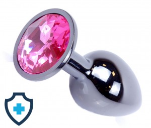 Klasyczny mini plug  z różowym kryształem, chromowy 