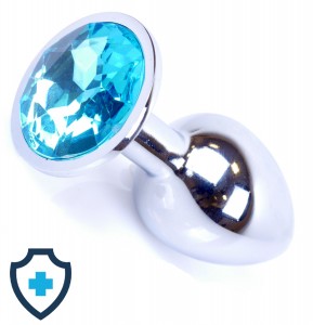 Klasyczny mini plug  z błękitnym kryształem, srebrny 