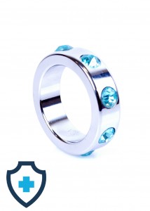 Dekoracyjny pierścień erekcyjny z niebieskimi kryształkami, metalowy