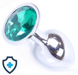 Klasyczny mini plug  z zielonym kryształem, srebrny