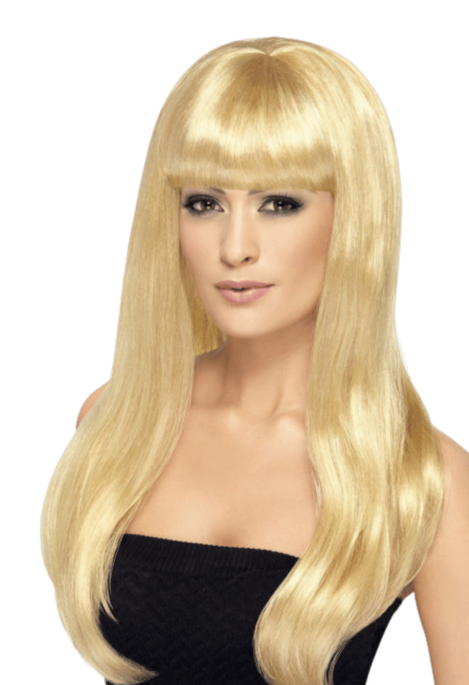 Peruka -  długie, blond, proste włosy z grzywką