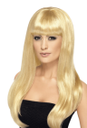 Peruka -  długie, blond, proste włosy z grzywką