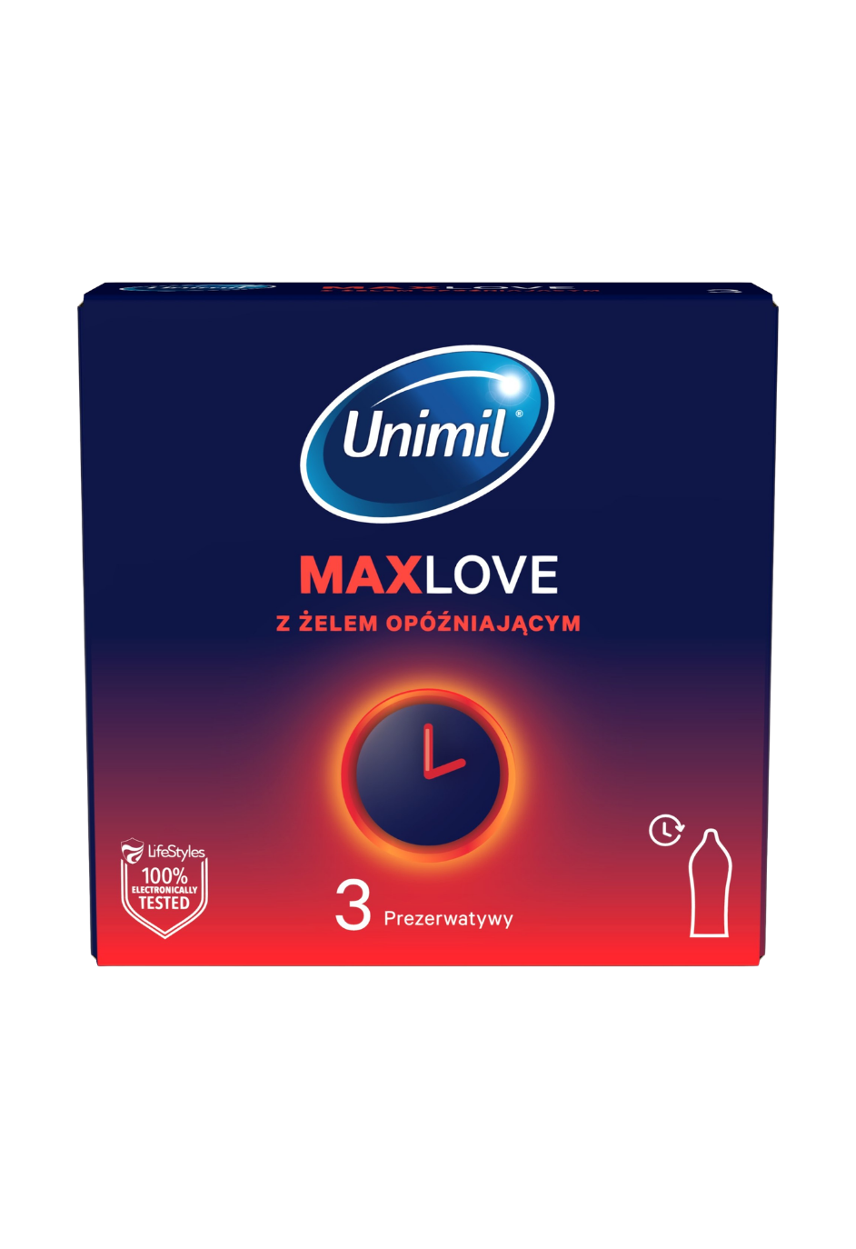Nielateksowe prezerwatywy opóźniające wytrysk - Unimil Max Love, 3 szt.