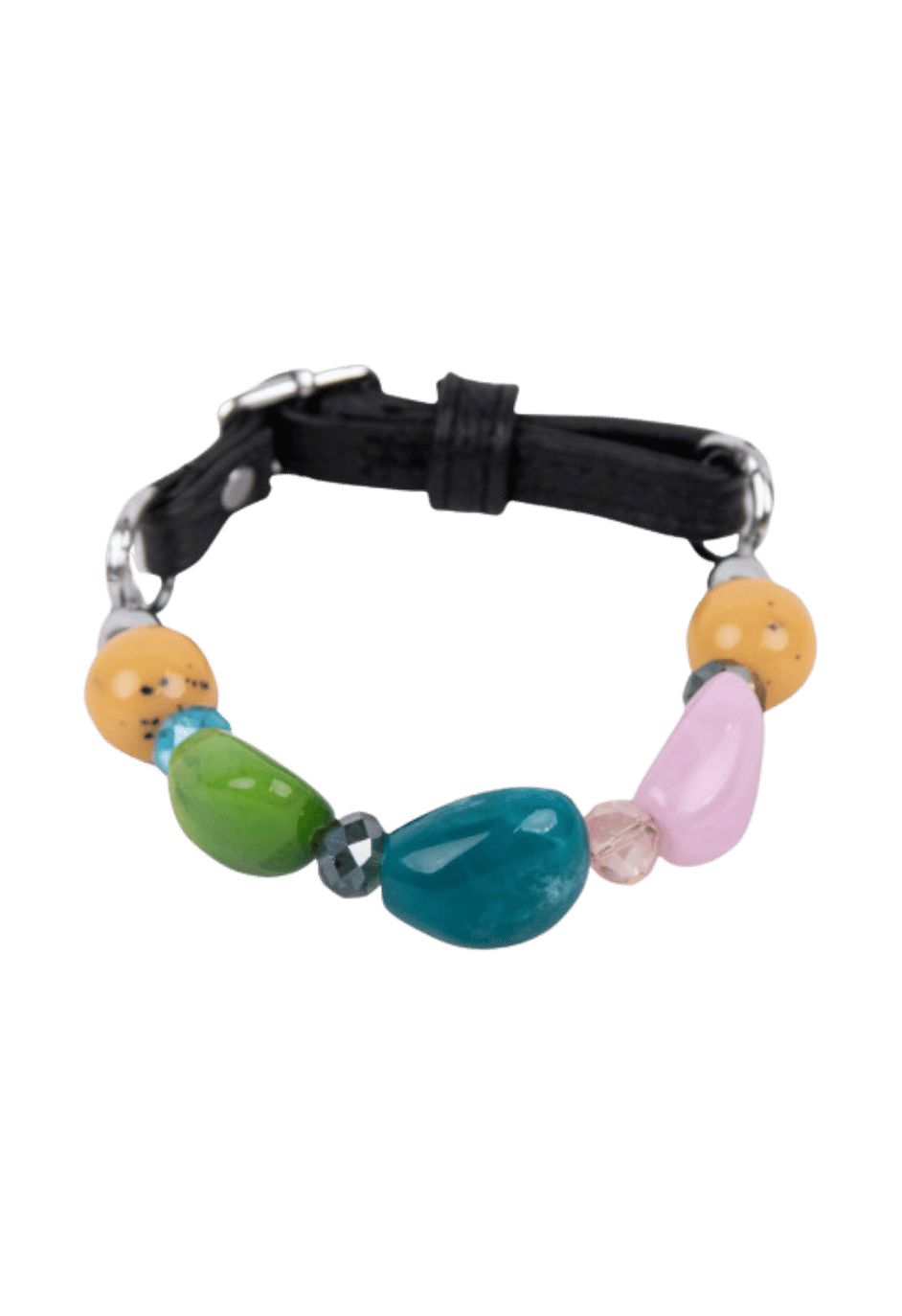 Uroczy choker z kolorowych kamieni i paskiem z naturalnej skóry