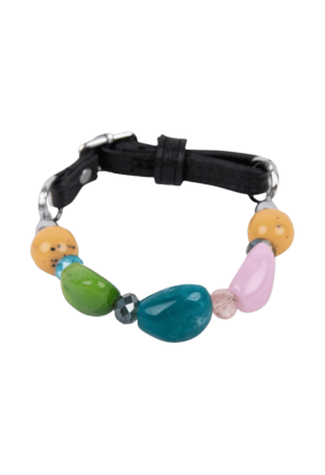 Uroczy choker z kolorowych kamieni i paskiem z naturalnej skóry