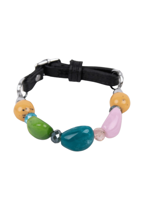 Uroczy choker z kolorowych kamieni i paskiem z naturalnej skóry
