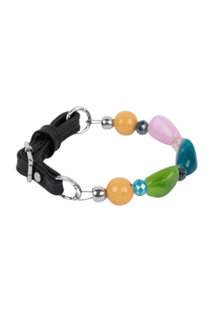 Uroczy choker z kolorowych kamieni i paskiem z naturalnej skóry