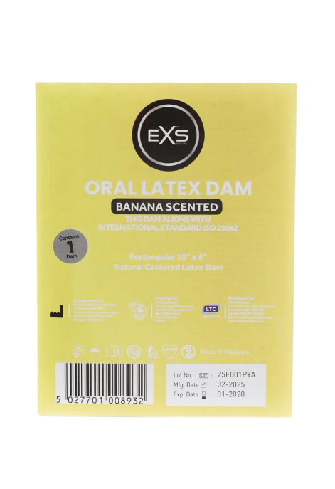 Bananowa prezerwatywa oralna EXS – bariera lateksowa do seksu oralnego - 1 sztuka