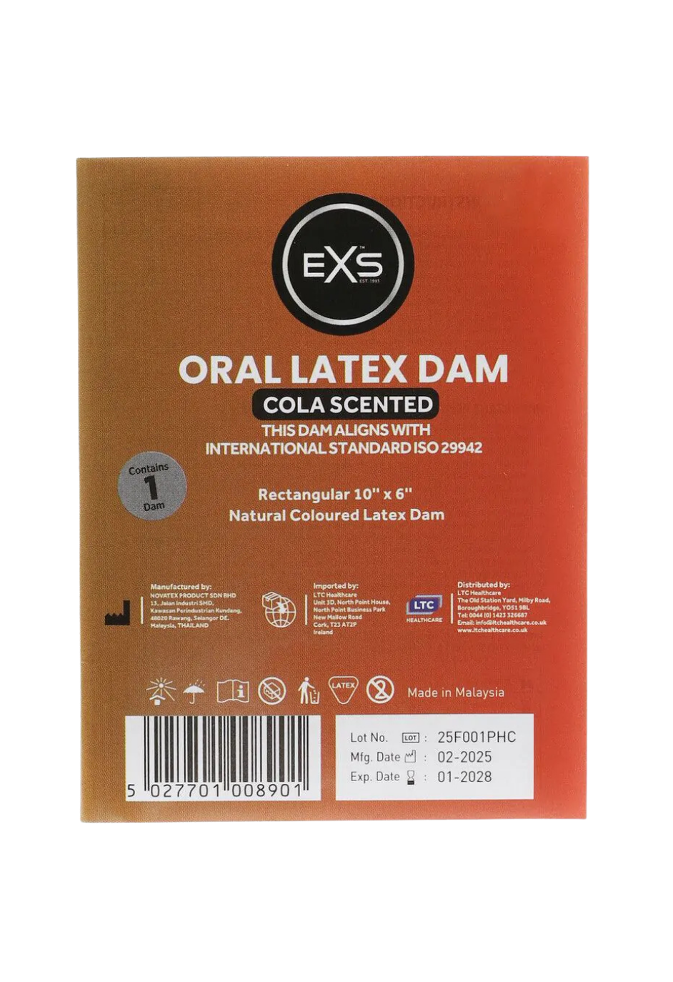 Prezerwatywa oralna EXS o smaku coli – bariera lateksowa do seksu oralnego - 1 sztuka