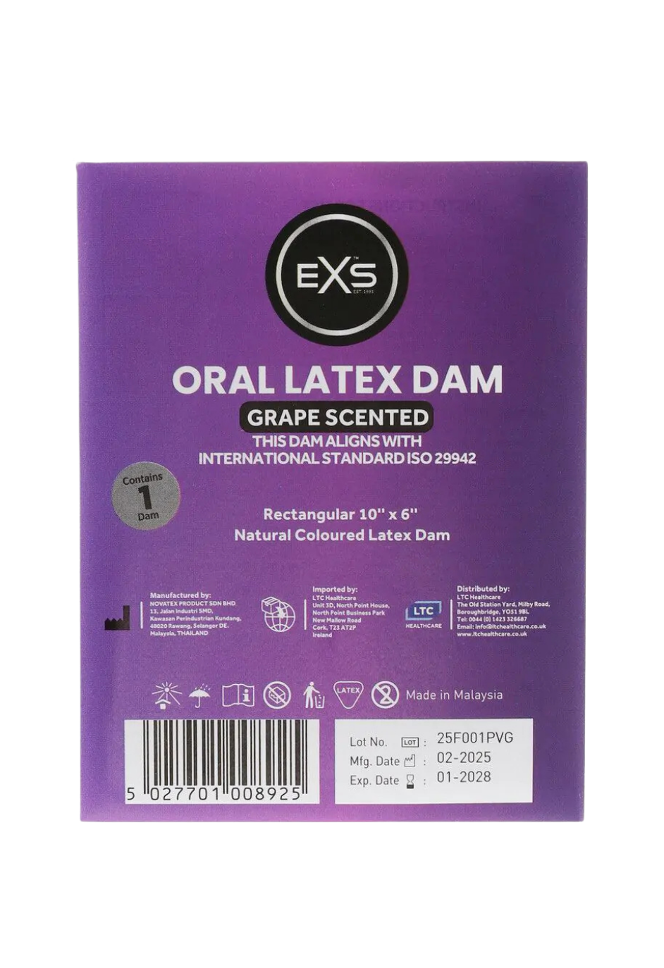 Winogronowa prezerwatywa oralna EXS – bariera lateksowa do seksu oralnego - 1 sztuka