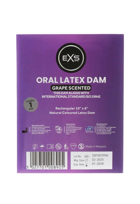 Winogronowa prezerwatywa oralna EXS – bariera lateksowa do seksu oralnego - 1 sztuka
