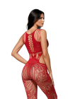Czerwony bodystocking z ażurowymi wycięciami