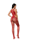 Czerwony bodystocking z ażurowymi wycięciami