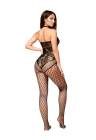 Czarny bodystocking z kontrastowym połączeniem siateczki i koronki