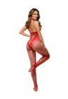 Czerwony bodystocking z dużą siateczką i geometrycznymi wycięciami