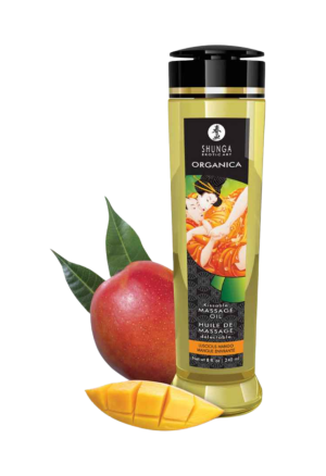 Organiczny, jadalny olejek do masażu o zapachu soczystego mango