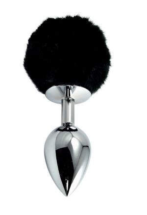 Duży metalowy korek analny XL z czarnym pomponem - 14 cm