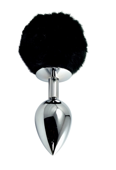 Duży metalowy korek analny XL z czarnym pomponem - 14 cm
