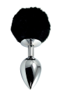 Duży metalowy korek analny XL z czarnym pomponem - 14 cm
