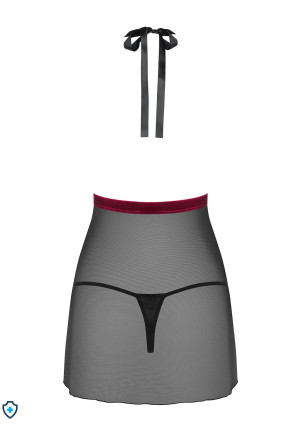 Babydoll i stringi z kontrastującą, welurową tasiemką w kolorze bordo