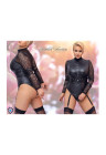Podniecające body z uprzężami oraz suwakiem w kroku - Plus Size