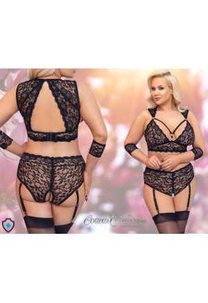 Zniewalający komplet koronkowej bielizny z odsłoniętym krokiem - Plus Size