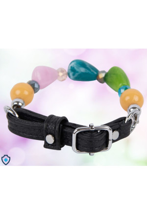 Uroczy choker z kolorowych kamieni i paskiem z naturalnej skóry