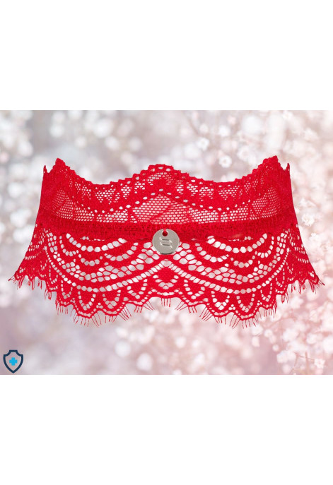 Czerwony, koronkowy choker z dodatkiem pikanterii Czerwony, koronkowy choker z dodatkiem pikanterii