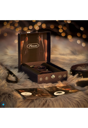 Feelosophia - Please - Klasyczny, skórzany krzyżak z zestawem kajdanek, czarno-śliwkowy