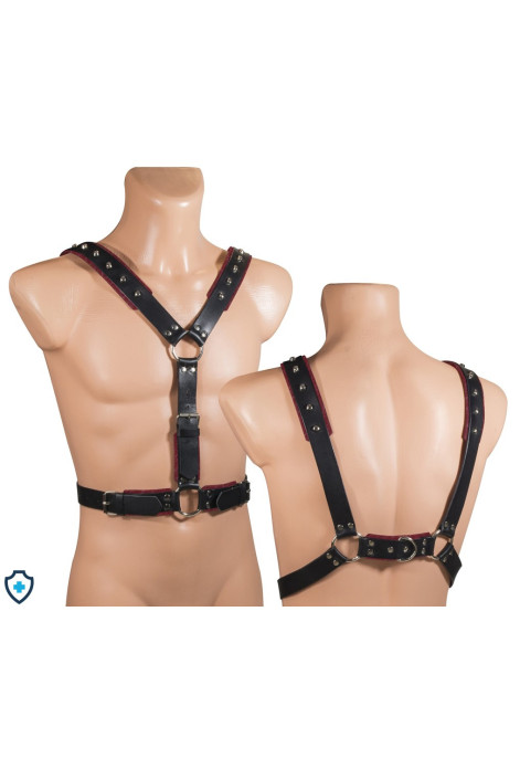 Skórzany harness, ciekawy wzór, czarno-czerwony Skórzany harness, ciekawy wzór, czarno-czerwony