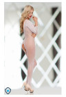 Białe, gładkie bodystocking z rękawem, kabaretka 3/4