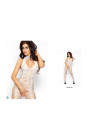 Kwiatowe bodystocking z otwartym krokiem, białe