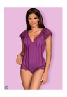 Purpurowe, koronkowe body z gładkiej tkaniny