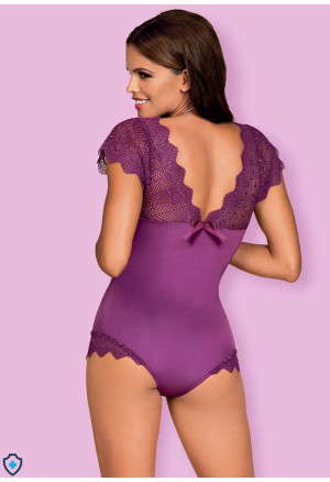 Purpurowe, koronkowe body z gładkiej tkaniny