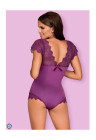 Purpurowe, koronkowe body z gładkiej tkaniny