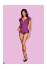 Purpurowe, koronkowe body z gładkiej tkaniny