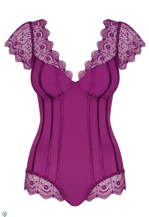 Purpurowe, koronkowe body z gładkiej tkaniny
