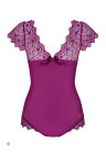 Purpurowe, koronkowe body z gładkiej tkaniny