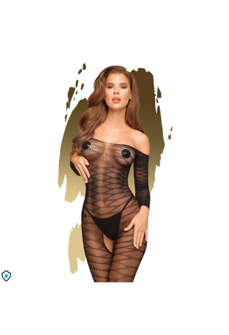 Bodystocking z dekoldem w łódkę - posiada odkryty krok