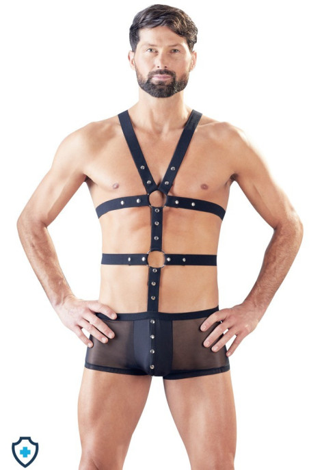 Męski harness połączony z szortami - wetlook Męski harness połączony z szortami - wetlook