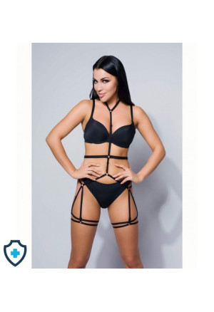 Seksowny harness, body z paseczków - choker i podwiązki