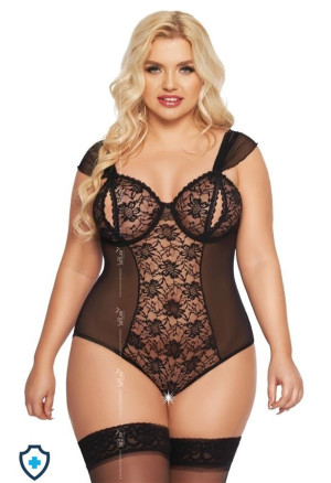 Kuszące body z otwartymi miseczkami - plus size, czarne