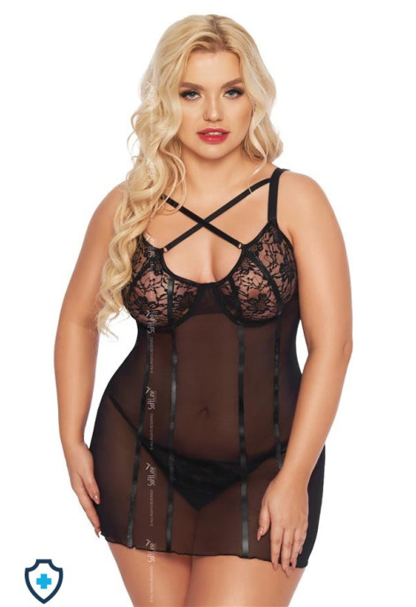 Seksowna koszulka z pionowymi aplikacjami - plus size, czarna Seksowna koszulka z pionowymi aplikacjami - plus size, czarna