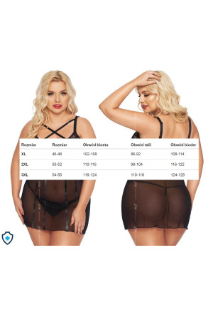Seksowna koszulka z pionowymi aplikacjami - plus size, czarna