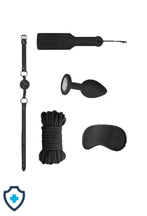 Zestaw BDSM z maską, plugiem, sznurem, kneblem i packą