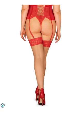 Cieliste pończochy z czerwoną koronką w rozmiarze plus size