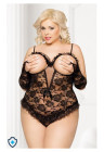 Zmysłowe body z otwartymi miseczkami - plus size, czarne