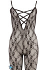 Czarne, wzorzyste bodystocking z wiązaniem na biuście