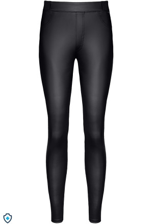Czarne legginsy z elastycznego materiału (wetlook) z push-upem