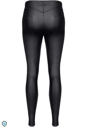 Czarne legginsy z elastycznego materiału (wetlook) z push-upem